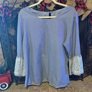 Striped Blue and White Women's Top with Lace Sleeves